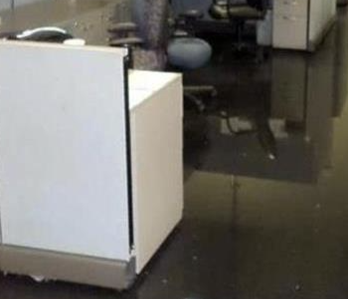 water damage around cubicles in office 